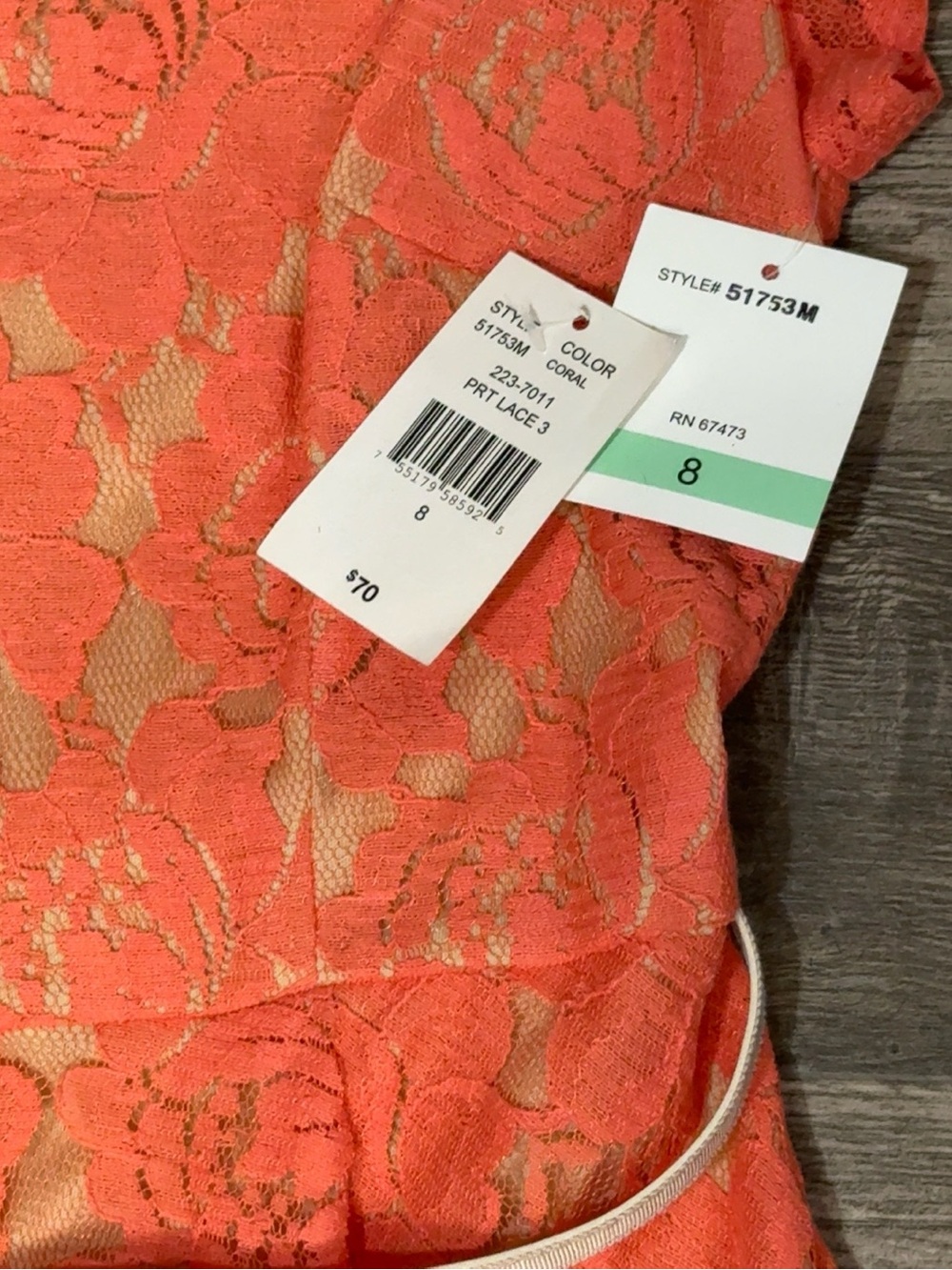 J. Taylor NWT Coral Floral Lace Fit & Flare Dress Size 8 Belted - Picture 7 of 11